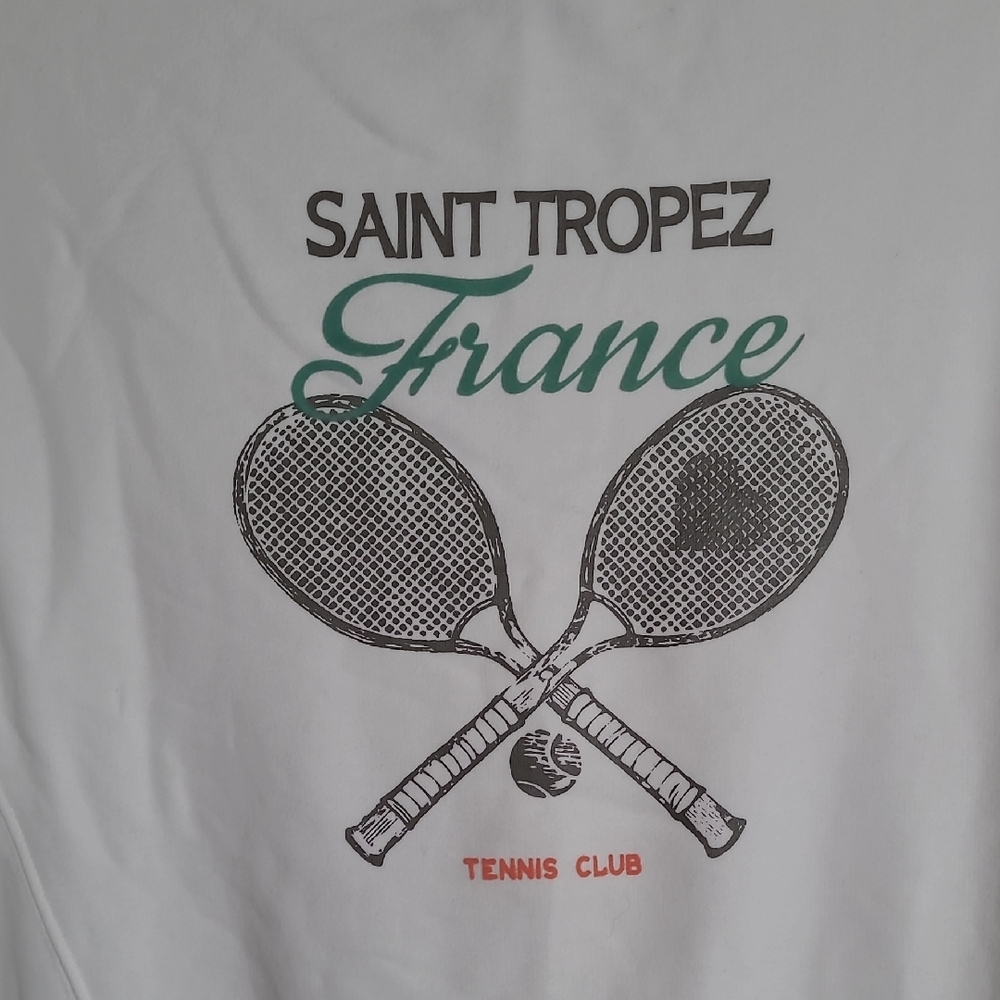 New! JoyLab Womens Medium White Saint Tropez France Tennis Club Sweatshirt